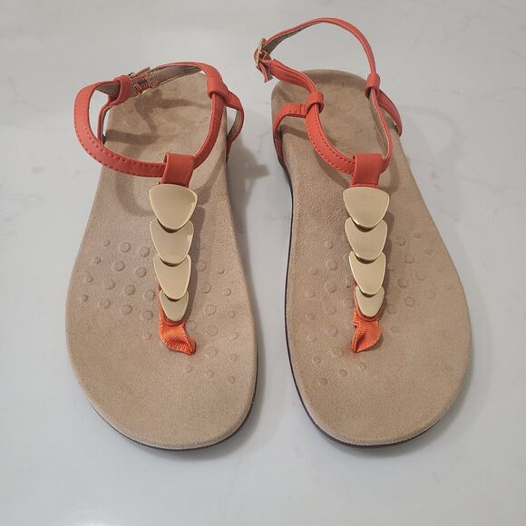 Vionic Rest Miami Gold Orange T Strap Sandals Shoes Size 6.5 Colorful Comfy - Picture 2 of 7